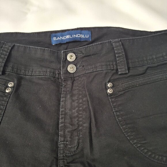 Womens Bandolinoblu Mid Rise Flared Black Cotton Jeans Size 12 Pocket Rivets - Picture 9 of 14